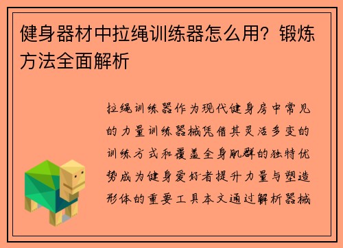健身器材中拉绳训练器怎么用？锻炼方法全面解析