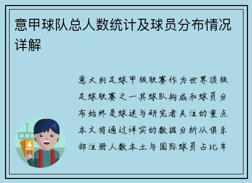 意甲球队总人数统计及球员分布情况详解