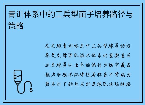 青训体系中的工兵型苗子培养路径与策略